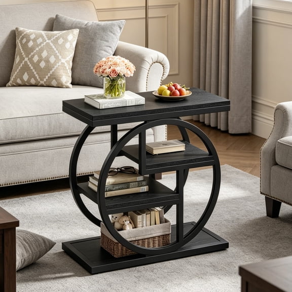 Fnova 4-Tier End Table, Modern Side Table with Metal Frame, Small Accent Table Nightstand with Open Shelves, Easy Assembly, for Living Room, Bedroom, Entryway, Small Space