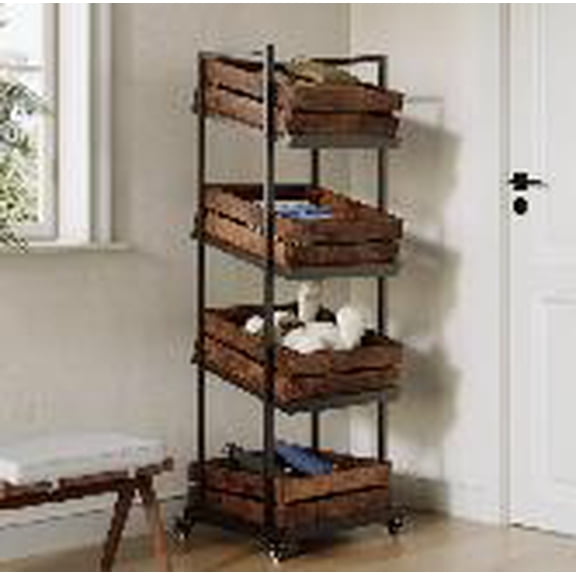 Fnova 4-Tier Rolling Storage Cart with Tilt & Horizontal Shelves, 59.06" Tall Mobile Organizer with Lockable Wheels for Kitchen Entryway