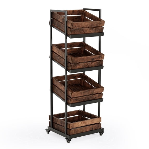 Fnova 4-Tier Rolling Storage Cart with Tilt & Horizontal Shelves, 59.06" Tall Mobile Organizer with Lockable Wheels for Kitchen Entryway