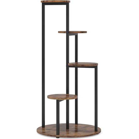 Fnova 4-Tier Tall Plant Stand, Corner Flower Pot Rack with Metal Frame, Waterproof Particleboard Shelf for Indoor Living Room Balcony Garden