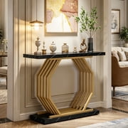 Fnova 40" Console Table, Faux Marble Entryway Table, Narrow Sofa Table with Geometric Metal Frame, Modern Accent Table for Living Room, Hallway, Foyer
