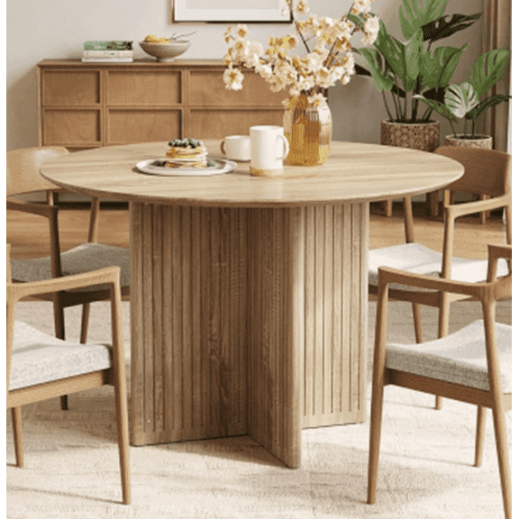 Fnova 40" Round Modern Dining Table for 4-6 People, Wooden Kitchen Table with Pedestal Base, Small Dinner Table for Dining Room, Kitchen, Living Room, Apartment, Small Spaces