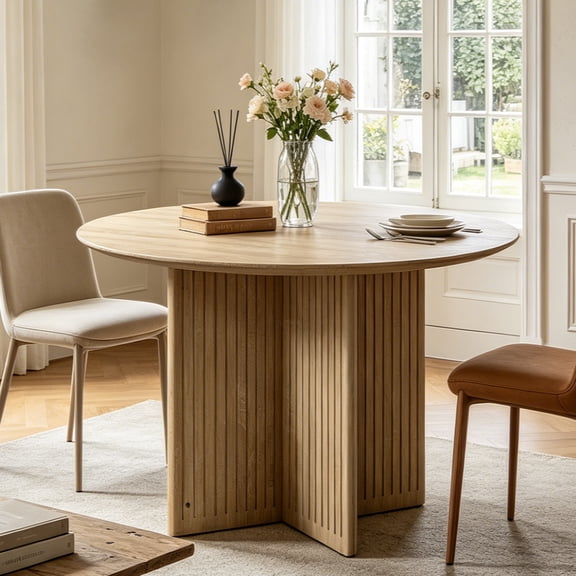 Fnova 40" Round Modern Dining Table for 4-6 People, Wooden Kitchen Table with Pedestal Base, Small Dinner Table for Dining Room, Kitchen, Living Room, Apartment, Small Spaces