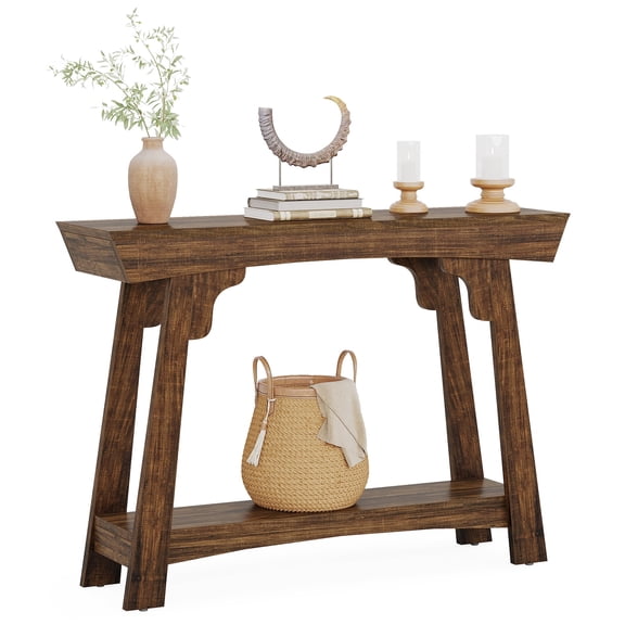 Fnova 41.3" Farmhouse Console Table, 2-Tier Wooden Entryway Table with Storage, Narrow Sofa Table for Living Room, Foyer, Hallway