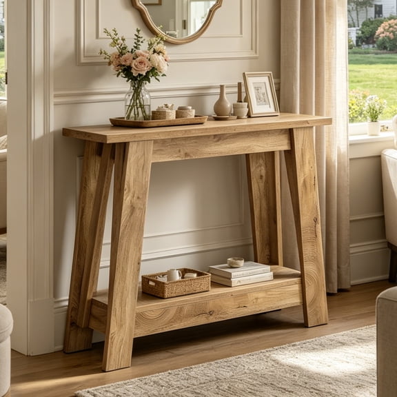 Fnova 41.3" Farmhouse Console Table, 2-Tier Wooden Entryway Table with Storage Shelf, Wood Sofa Table for Living Room, Hallway, Foyer
