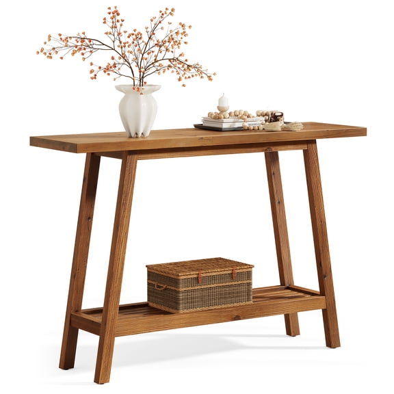 Fnova 41.3 Inch Solid Wood Console Table, 2-Tier Farmhouse Sofa Table with Storage Shelf, Narrow Behind Couch Accent Table for Living Room, Entryway, Hallway