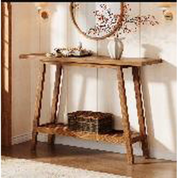 Fnova 41.3 Inch Solid Wood Console Table, 2-Tier Farmhouse Sofa Table with Storage Shelf, Narrow Behind Couch Accent Table for Living Room, Entryway, Hallway