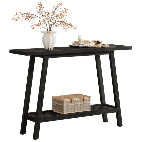 Fnova 41.3 Inch Solid Wood Console Table, 2-Tier Farmhouse Sofa Table with Storage Shelf, Narrow Behind Couch Accent Table for Living Room, Entryway, Hallway