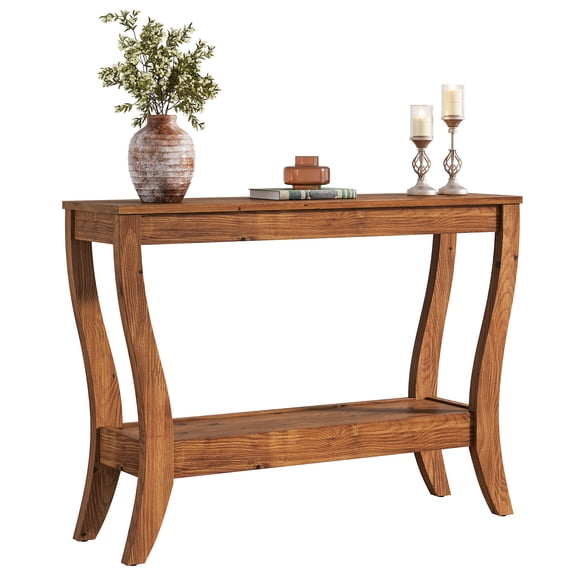 Fnova 41.3-Inch Solid Wood Console Table, Farmhouse 2-Tier Sofa Table with Storage for Entryway, Living Room, Hallway
