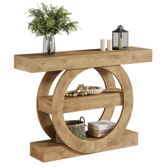 Fnova 41.34" 3-Tier Round Frame Console Table, Wood Sofa Table for Entryway Hallway Living Room Foyer Decor