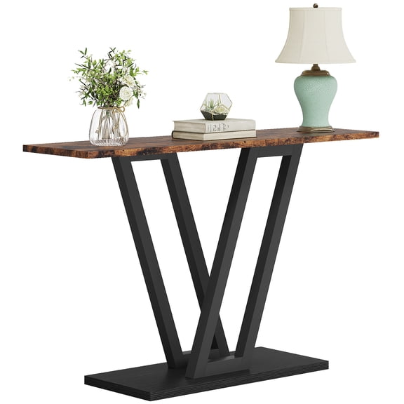 Fnova 43" Console Table, Modern Faux Marble Hallway Entryway Table, Narrow Sofa Table with V-Shaped Metal Frame for Living Room, Entryway, Hallway, Foyer