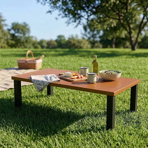 Fnova 47.24 Inch Outdoor Coffee Table, All Weather Waterproof Patio Coffee Table, Rust Resistant Rectangle Patio Table for Patio, Backyard, Porch, Garden, Living Room