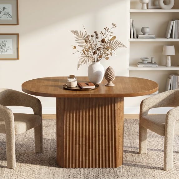 Fnova 47.24" Oval Dining Table, Wooden Kitchen Table for 4, Small Farmhouse Coffee Eating Table for Dining Room, Kitchen, Living Room, Brown