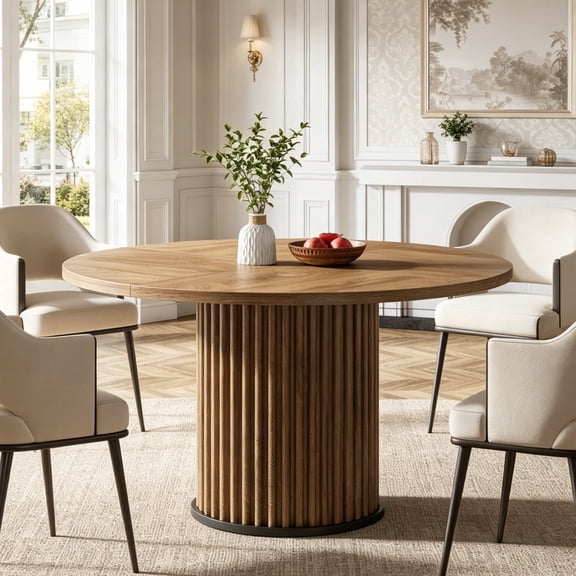 Fnova 47.24" Round Dining Table, Wood Coffee Table for 4 People, Modern Farmhouse Kitchen Table for Dining Room (Chairs Not Included)