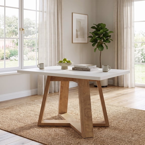 Fnova 47.3 Inch Rectangular Hard‑Surface Dining Table, Sturdy Solid Wood Cross Base, Easy‑Assembly Multi‑Purpose Kitchen Dining Table for Dining Room Living Room