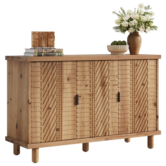 Fnova 47.6" Solid Wood Sideboard Buffet with 3 Doors & Adjustable Shelves, Modern Farmhouse Entryway Storage Organizer Cabinet, Home Furniture for Dining Room Living Room Kitchen