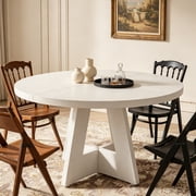 Fnova 47 Coffee Table, Round Dining Table for 4 People, Modern Farmhouse Wooden Kitchen Table, Living Room, White Chairs Not Included