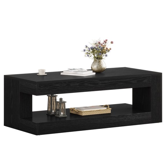 Fnova 47" Farmhouse Coffee Tabl, 2-Tier Rectangular Accent Center Tea Cocktail Table with Storage for Living Room