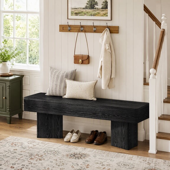 Fnova 47" Modern Entryway Bench, Wooden End of Bed for Hallway, Mudroom, Living Room, Black