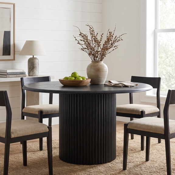 Fnova 47" Round Dining Table for 6 People, Modern Farmhouse Kitchen Table with Sturdy Pedestal Base, Wood Dining Room Table for Dining Room, Kitchen
