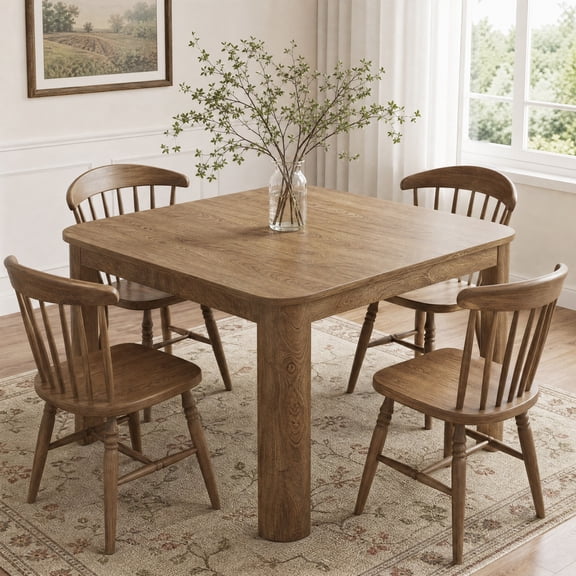 Fnova 47" Square Dining Table, Farmhouse Kitchen Table with Rounded Corners for Dining Room, Kitchen, Brown