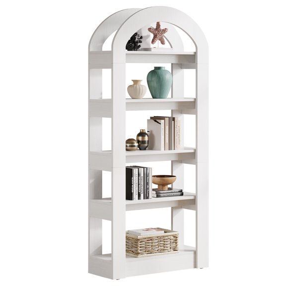Fnova 5-Tier Arch-Shaped Storage Shelf Unit, Modern Open Display with Anti-Tip Kit for Living Room Bedroom Home Office