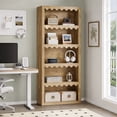 thumbnail image 1 of Fnova 5-Tier Open Bookcase, 70" Tall Bookshelf with Scalloped Edges, Modern Display Shelves Storage Organizer for Living Room, Home Office, Brown, 1 of 13