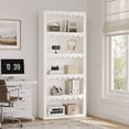 thumbnail image 1 of Fnova 5-Tier Open Bookcase, 70" Tall Bookshelf with Scalloped Edges, Modern Display Shelves Storage Organizer for Living Room, Home Office, White, 1 of 13