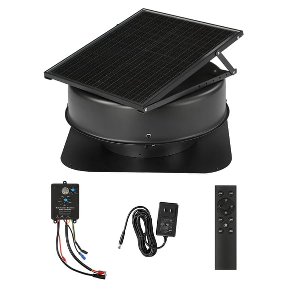 Fnova 50W Solar Attic Fan, 2500 CFM, Smart Thermostat/Humidity Sensor ...