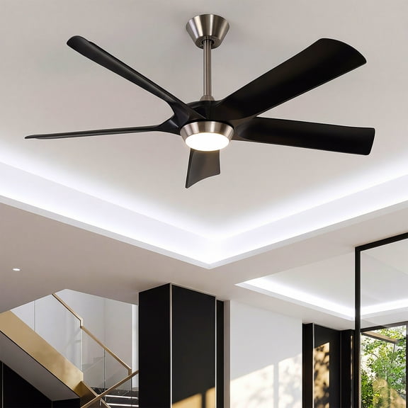Fnova 52" Ceiling Fan with LED Light, 6 Speed Reversible DC Motor, Remote Control, Dimmable 3 Color Temperature, Quiet Operation for Indoor Outdoor Living Room Bedroom Patio
