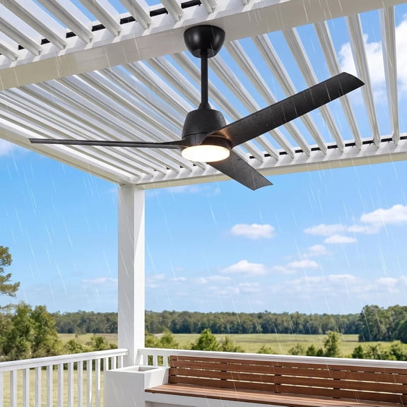 Fnova 52 Inch Outdoor Ceiling Fans, with Lights and Remote, IP66 Waterproof, 3-Blade Reversible DC Motor, 6-Speed Quiet Ceiling Fan, 3CCT Stepless Dimming, Timer Function, for Patio, Porch, Gazebo