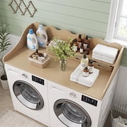 Fnova 54" 2-Tier Washer Dryer Countertop with Storage Shelf, Laundry Topper Organization with Non-Slip Pads, Waterproof, Stain-Resistant, Oak