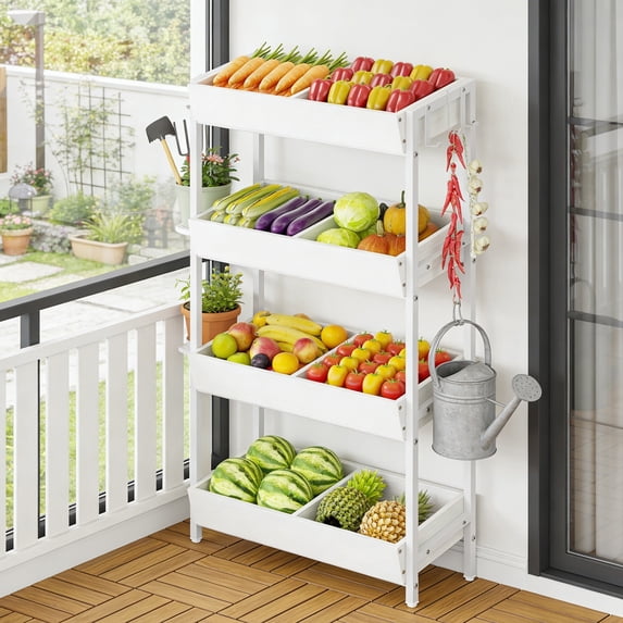 Fnova 55.1" 4-Tier Storage Shelf, Wooden Kitchen Rack, Fruit & Vegetable Organizer Shelf for Snacks, Kitchen Storage Shelving Unit