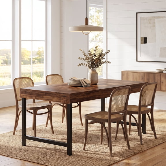 Fnova 55.12" Dining Table, 3.94" Thick Board Metal Frame Modern Dining Table for Kitchen, Living Room, Home, Family Gatherings & Daily Use