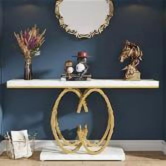 Fnova 55.12" Modern Geometric Console Table, Thick Marble Top Heavy Duty Metal Frame Sofa Table for Entryway Hallway Living Room Foyer Decor