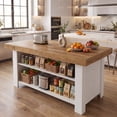 thumbnail image 1 of Fnova 55" 3-Tier Kitchen Island with Storage Shelf, Farmhouse Wooden Stationary Island Table with Large Worktop for Kitchen, Oak & White, 1 of 11