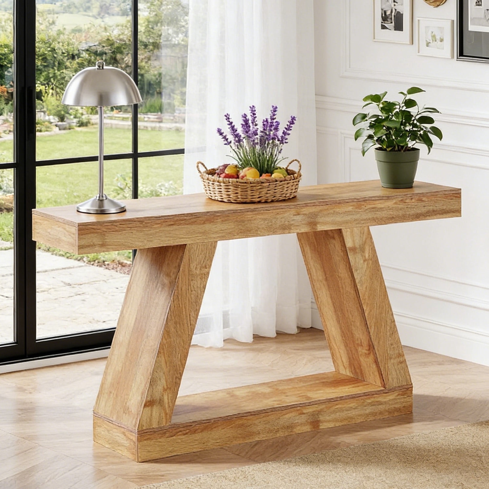 Fnova 55" Farmhouse Console Table, 2-Tier Storage Sofa Table, Long Wood Entryway Table for Hallway, Living Room, Easy Assembly