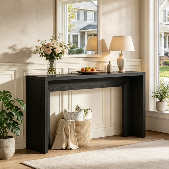 Fnova 55" Farmhouse Console Table, Wooden Entryway Table Sofa Table with Storage for Entryway, Foyer, Hallway, Living Room