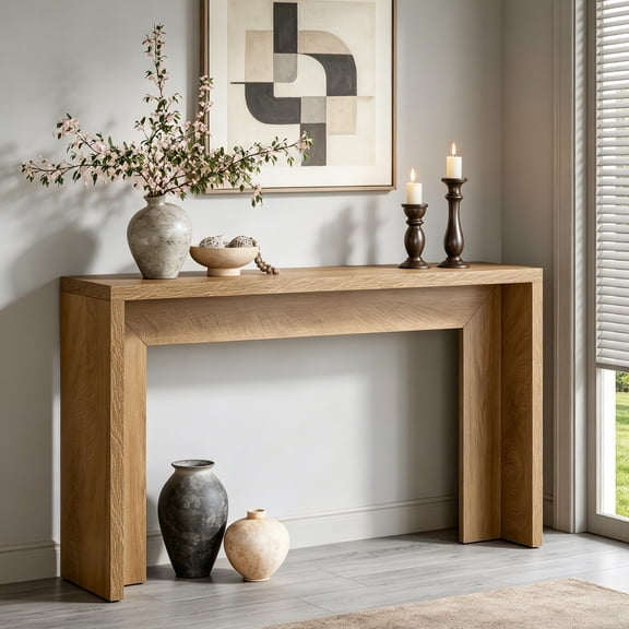 Fnova 55" Farmhouse Console Table, Wooden Entryway Table with Storage, Narrow Sofa Table for Living Room, Entryway, Hallway