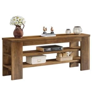 Fnova 55" Farmhouse TV Stand, Entertainment Center with Open Storage Shelves, Modern Television Stand Media Console Table for Living Room, Bedroom, Brown