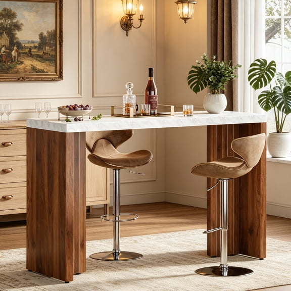 Fnova 55 Inch Counter Height Bar Table with 350 lbs Load, Tall Bar Table for Living Room, Kitchen, Home Bar, Small Space
