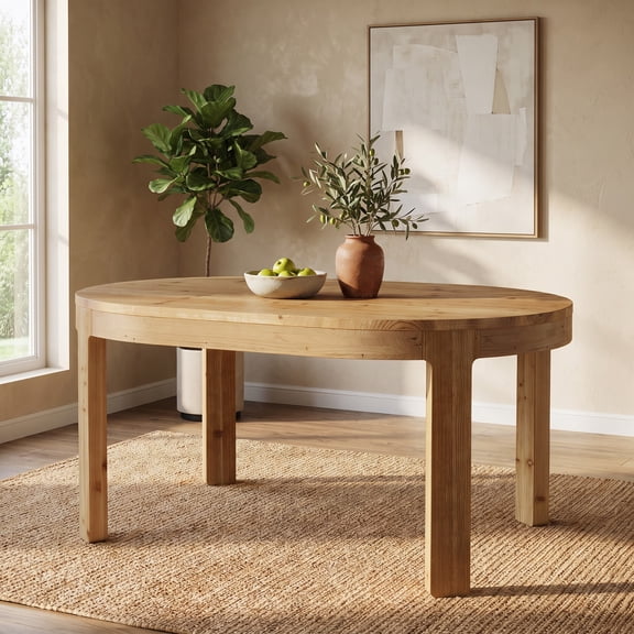 Fnova 55 Inch Oval Solid Fir Wood Dining Table, Farmhouse Wooden Dinner Table, MultiPurpose Indoor Home Furniture For Kitchen, Dining Room, Living Room, Small Apartment, Family Gathering
