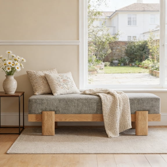 Fnova 55-Inch Upholstered Entryway Bench, Soft Padded Seat, Modern Indoor End of Bed Bench for Bedroom Entryway Living Room Stair Corner