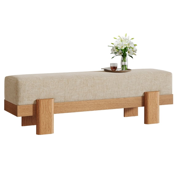 Fnova 55-Inch Upholstered Entryway Bench, Soft Padded Seat, Modern Indoor End of Bed Bench for Bedroom Entryway Living Room Stair Corner