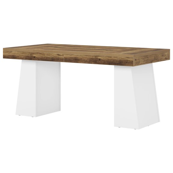 Fnova 55" Modern Dining Table, Mid-Century Wood Rectangular Writing Desk, Computer desk with Double Trapezoid Base, Seats 4-6 - Perfect for Home Office, Dining Room, Kitchen & Living Room