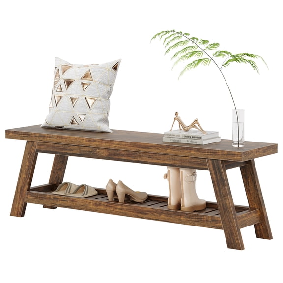 Fnova 55" Narrow 2-Tier Entryway Bench, Seating Bench with Shoe Storage Shelf, Large Wooden Shoe Rack Bench with Open Shelves for Entryway, Living Room, Bedroom, Foyer, Easy Assembly