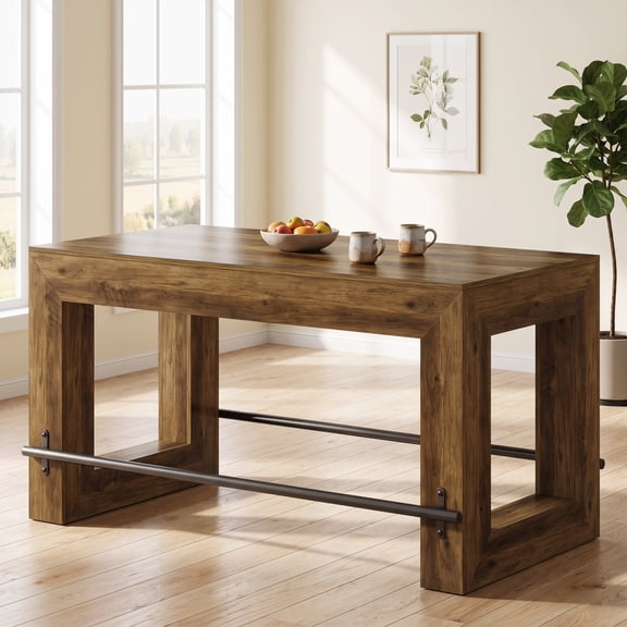Fnova 59.06" CounterHeight Bar Table, Thickened Rectangular Tabletop, Metal FootRest Support, Industrial High Dining Table for Kitchen, HomeBar, LivingRoom & Entertainment Spaces