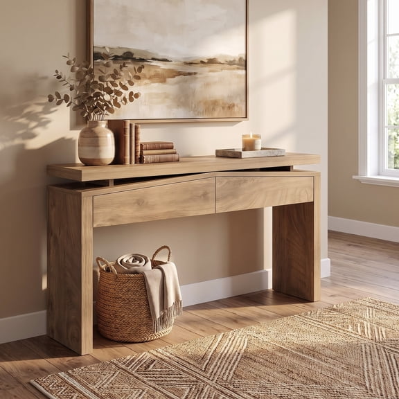 Fnova 59.06Inch TwoTier Console Table, Modern FloatingTop Sofa Table with 2 Hidden SoftClose Drawers, Long Accent Furniture for Entryway, Hallway, LivingRoom