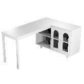 Fnova 59 Inch L-Shaped Desk with Acrylic Glass Doors, Corner Computer Desk with Storage Cabinet, Modern Farmhouse Home Office Desk for Work, Study Gaming