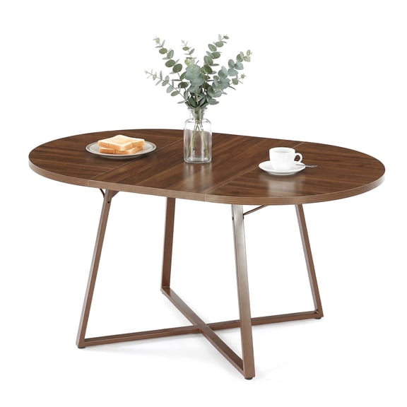 Fnova 59" Oval Dining Table, X-Shaped Metal Base Anti-Scratch Surface Table for Family Home, Multi-Scenario Use, Kitchen Dining & Daily Meals